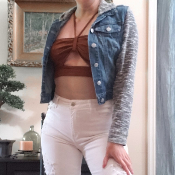 Jessica Simpson Jackets & Blazers - Heathered Grey & Denim Jean Jacket / Hoodie